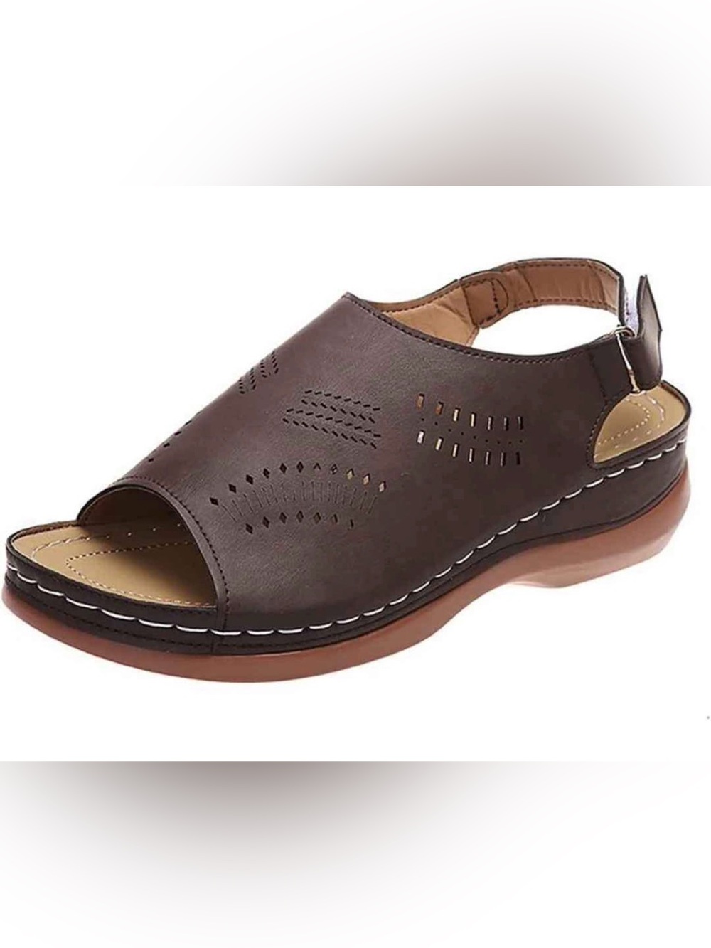 Brown Perforated Slingback Leather Sandal Size 7.5